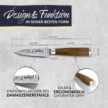 Lade das Bild in den Galerie-Viewer, adelmayer® Damastmesser Schälmesser 9,3 cm handgeschliffen und mit Walnussgriff
